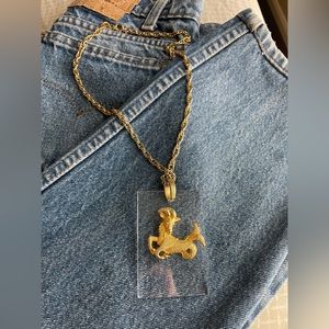 Gold Capricorn Goat Lucite Chain Necklace